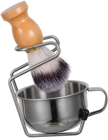 DECOMELODY Männer Bartpflege Set Holz Rasierpinsel mit Ständer und Ergonomische Seifenschale für Sanfte Gesichtsreinigung und Professionelle Rasur Langlebiger Halter für Zuhause und Bad