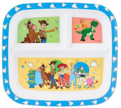 Disney Toy Story 3-Section Children's Divided Plate, BPA-Free, Durable and Colourful Dining, Featuring Woody, Buzz Lightyear, Jessie, Rex