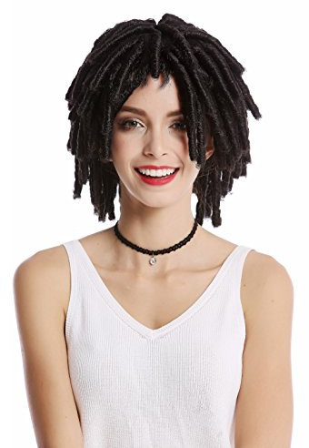WIG ME UP - DH1110-ZA1 Perücke Damen Herren Karneval Spirallocken Afrolocken kurz voluminös Afro Karibik Rasta Dreads braun