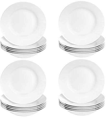 Argon Tableware 24x White Pasta Bowls - 23cm (9) - Ceramic Dinner Plates Dish Set Cereal Soup Serving Noodle Bowl - Dishwasher and Microwave Safe