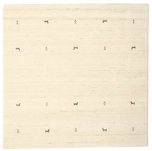 RugVista, Gabbeh Loom Two Lines, Teppich, Mittelflor, 200 x 200 cm, Quadratisch, Gabbeh, Wolle, Flur, Schlafzimmer, Küche, Wohnzimmer, Naturweiss, Off White