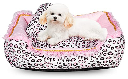 Gigreinc Cute Pink Puppy Sleeping Matte Bett mit Leopard Muster, Rund, Quadratischer Form Katze Hund Sofa Bett Pet House Nest Cave, M, Square Bed