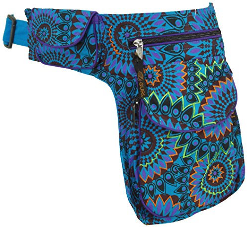 GURU SHOP Stoff Sidebag & Gürteltasche, Goa Gürteltasche - Türkis, Unisex - Erwachsene, Baumwolle, 27x20x4 cm