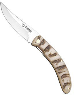 Cudeman 374-M Klappmesser Sandvick 12c27 Stahlklinge von 19 cm, 10,5 cm Mufflonhorngriff für Jagd, Überleben und Bushcraft + Flaschenhalter