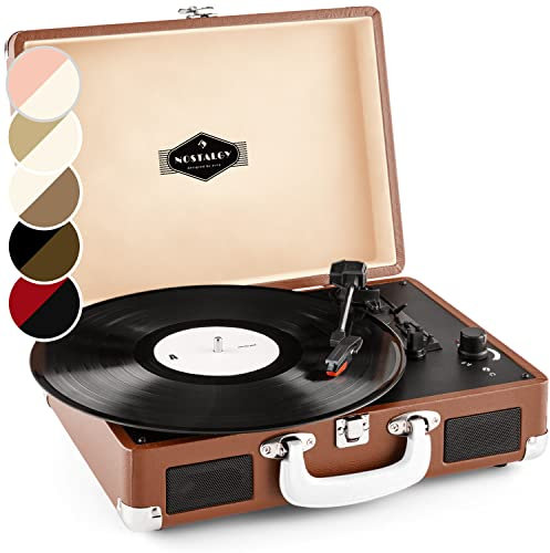 AUNA Peggy Sue - Tocadiscos de Vinilo, Reproductor de vinilos, accionamiento por Correa, Altavoces estéreo, Puerto USB, reproducción y digitalización, Control de Volumen, Salida línea, Marrón