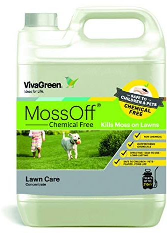 Lawn VivaGreen MossOff - 5 Litre Large Size | 5L, treats up to 210m2, easy to apply, outperforms chemicals, long-lasting, safe to children, pets, plants and pond life