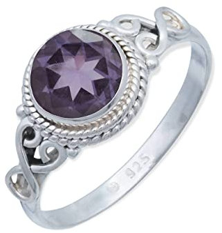 Ring 925 Silber Amethyst lila Stein Edelstein echt Silber Damen Sterling Silber Geschenk (MRG-024-51-(58))