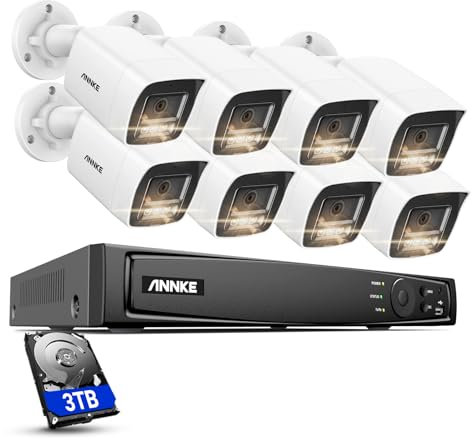 ANNKE H800 4K PoE Überwachungskamera Set, 16CH 4K NVR Rekorder mit 8pcs Bullet 8MP IP Kameras 3TB Festplatte, H.265+ Video Überwachungssystem, 30M Nachtsicht, IP67 Wetterfest
