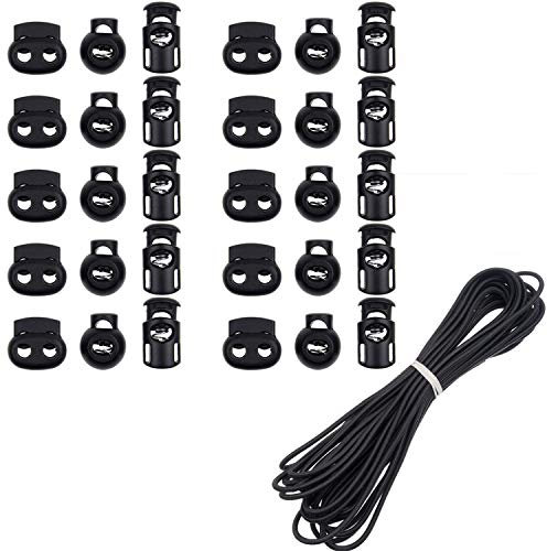 Kare & Kind 30 Pcs Plastic Cord Locks & Elastic Bungee Cord - Single Hole and Double Hole Drawstring Stoppers - Use for Shoelace, Clothing, Bag, Backpack, Camping Equipment - For DIY, Crafting, Gift