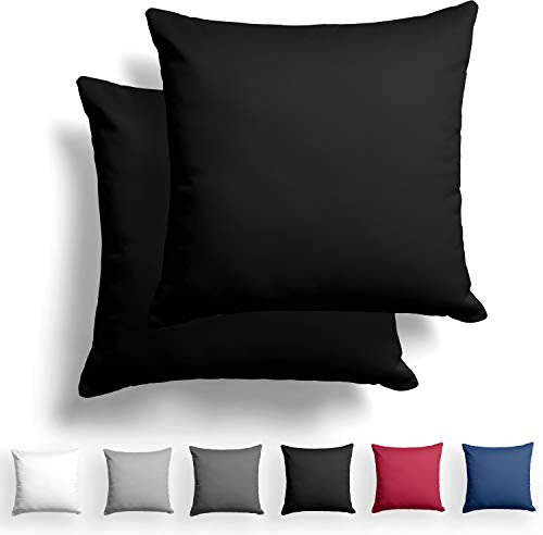 Alreya 2er-Set Mako Satin Kissenbezug 40 x 40 cm - 100% Baumwolle mit YKK Reißverschluss, Superweicher Kopfkissenbezug, Kissenhülle, Oeko-TEX® Standard Zertifiziert, Schwarz, nur Kissenbezug