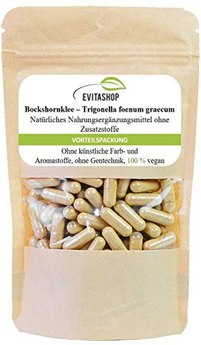 Evitashop Naturprodukte Bockshornklee Trogonella-foenum in Vega-Kapseln, 1 Vorteilspackung a 60 Kapseln Netto 24 Gramm ohne Zusatzstoffe, Made in Germany.