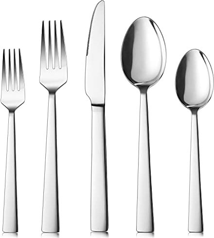 Besteck Set, Herogo 30 Teiliges Edelstahl Besteckset für 6 Personen, Silber Essbesteckset für Familie/Party/Hotel, Tafelbesteck mit Messer Gabel Löffel, Hochglanzpoliert, Spülmaschinenfest