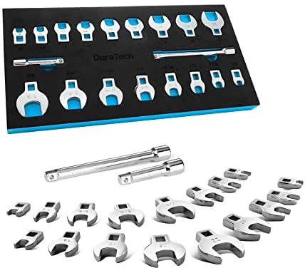 DURATECH 19-Piece 3/8 Drive Crowfoot Wrench Set with 2 Extension Bars