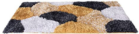 Stylish Large Area Rugs For Living Room - Non Shedding Dense Pile Shaggy Rug For Bedroom Kitchen Carpet Runner Non Slip Floor Mat (60 x 110 cm - 2 ft x 3 ft 7 in, Yellow Grey Silver - Pona)