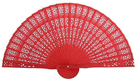 Tiuimk Éventails chinois japonais en bois sculpté antique pliable pour femme, fête de mariage, décoration d'intérieur, rouge