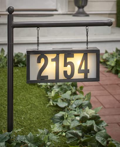 DoinMaster Solar Metal Address Signs for Yard with 50 Customizable House Numbers for Outside - Any Combination, with Warm White & Cold White, Weather-Resistant Solar-Powered LED Illuminated Address Plaques (Single Stake Item)