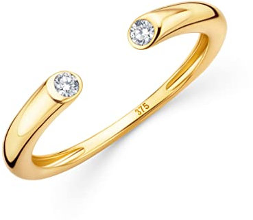 OROVI Damen Goldschmuck, Gold Ring mit zwei Smaragd, grüner Edelstein Geburtsstein, offene Ringschiene, 9 Karat (375) Gelbgold