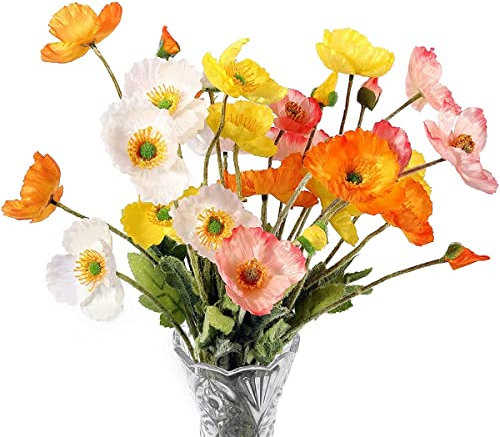 Duendhd 8 StüCke KüNstliche Blumen Seiden Mohn Blumen für Heim Dekoration, Blumen Strauß, Hochzeit, Party, Kunst Blumen, Blumen Arrangements