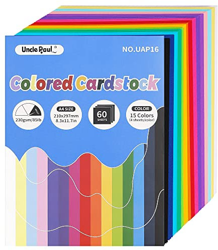 60 feuilles de papier cartonné coloré - A4 8,3 x 11,7 pouces / 15 couleurs 85Ib 230gsm 21x29,7cm Papier cartonné pour bricolage Art Paper Crafting Scrapbook Creative Decor UAP16