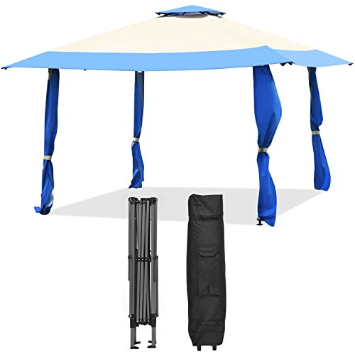TANGZON 4 x 4m Pop up Gazebo, 3-Level Height Adjustable Instant Canopy Shelter with Vented Roof & Carry Bag, Foldable Waterproof Party Tent Patio Garden Pavilion (395x395x267/275/283cm, Blue+Beige)