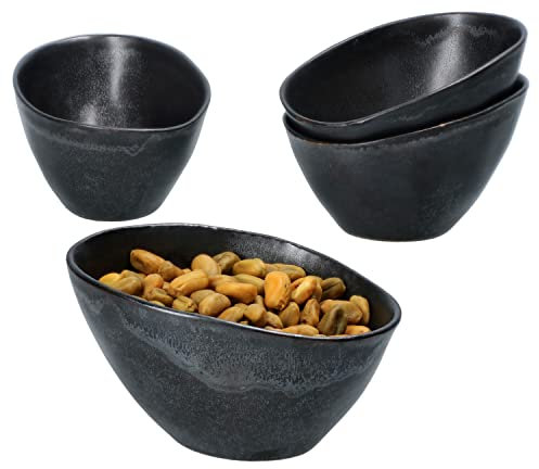 MamboCat Manhattan Nero 4er Set Snack- & Dip-Schälchen I LxB 10,5x8cm I 100 ml I handgefertigte Saucen-Schale, Marmeladen-Schüssel, Mini-Bowl I für Antipasti & Co I Steingut