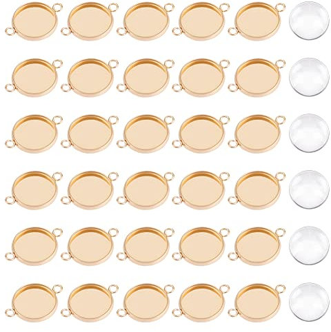 UNICRAFTALE 30 Set Ciondoli Cabochon in Oro Rosa Connettori Cabochon in Acciaio Inossidabile Vassoi Ciondolo Lunetta Vassoi Impostazioni Cabochon con Cabochon in Vetro 19mm Connettore Bracciale