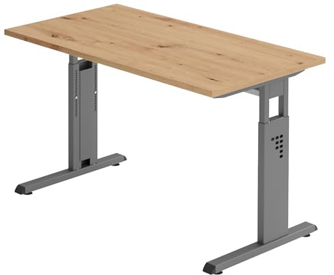 bümö Homeoffice Schreibtisch O-Serie höhenverstellbar, Tischplatte 120 x 67,2 cm in Asteiche, Gestell in Graphit