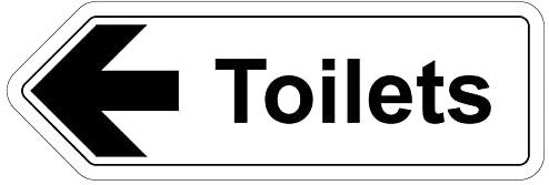 VSafety - Cartello di sicurezza a forma di freccia per WC a sinistra, 300 x 100 – 1 mm, in plastica rigida