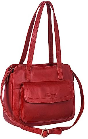 Benthill Handtaschen Damen Leder | Henkeltasche mit Umhängegurt | Vintage Echt Leder Damentasche | Umhängetasche, Farbe:Rot
