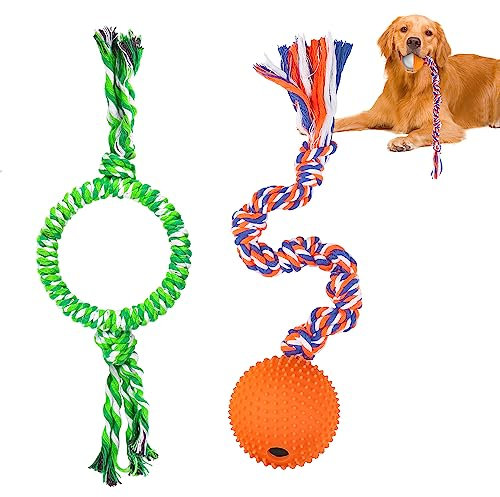 Tyasoleil Dog Ball Toys with Rope, Tug of War Dog Toy, Rubber Chew Toy, Dog Rope Toys - Training Ring Outdoor Doy Toys, Interactive Dog Toys for Boredom and Stimulating