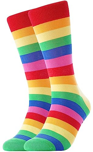 Pride Socken, Regenbogen Socken LGBTQ Bunte Lustige Verrückte Streifen Socken für Stolz, Gay Lesbische Pride Gift Socken (as3, numeric, numeric_40, numeric_46, regular, regular, 1Pair-LGBTQRainbow)