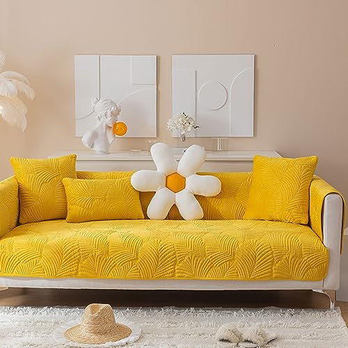 1 2 3 4-Sitzer-Sofabezug PlüSch Rutschfester Sofa ÜBerwüRfe L/U-Eck-Universal Sofa üBerzug MöBelschutz Stoff Leder Couch üBerzug Baby-Krabbelmatte Katzen Hunde Decke Sofa Abdeckung(110X210cm,Yellow)