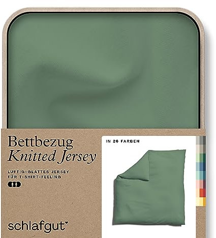 schlafgut Knitted Jersey Bettwäsche 135x200cm Bettdecke Bezug einzeln, Multicolor Uni, weich und faltenfrei mit Elasthan (Green Mid, 200x200)