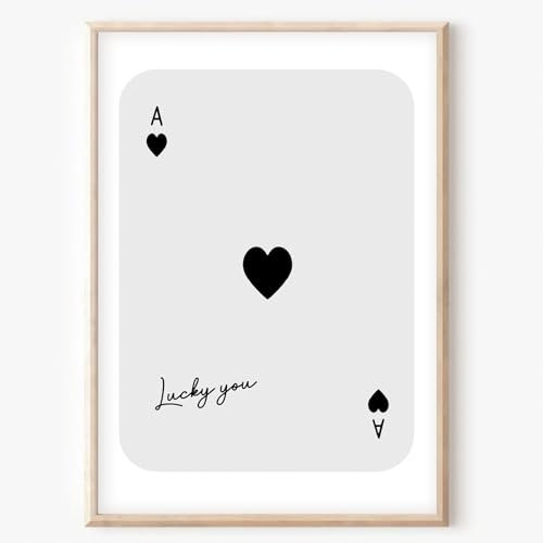 Leinwandbild, Motiv: Königin der Herzen, Poker, Schwarz-Weiß-Poster, Poker-Leinwand, Wandkunst, Retro, trendige Wandkunst, schwarzes Ass-Karten-Poster, lustige, adrette Kunst, 40,6 x 61 cm, ohne