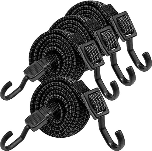 Verstellbar Spanngummi mit Haken, Expander mit Metallhaken 4er Set, 80cm Flach Gepäckspanner Schwarz Gummiseil, Extra Stark Gummispanner Gummibänder für Sonnensegel, Garten, Fahrrad, Auto, Tarps