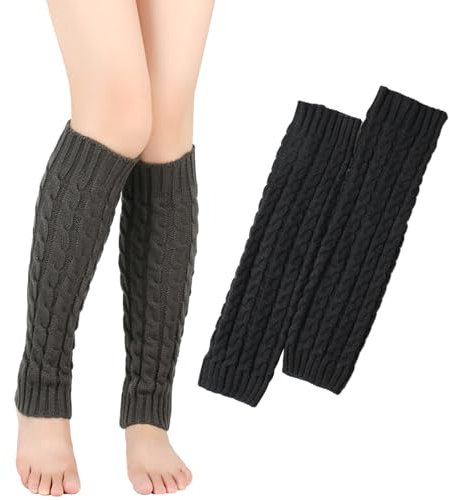 VEGCOO 2 Pairs Leg Warmers for Women, Knitted Leg Warmers, Crochet Winter Knee Warmers, Long Boot Cuffs Socks for Women Girls