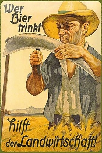 mrdeco Metall Schild 12x18cm gewölbt wer Bier trinkt Landwirtschaft Schild