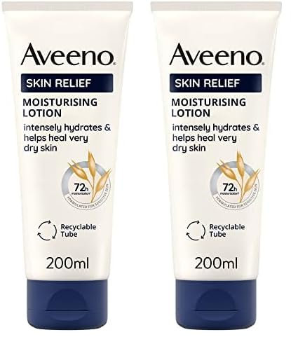 Aveeno Skin Relief Moisturising Lotion (2x 200ml), For Very Dry and Irritable Skin with Shea Butter and Prebiotic Oatmeal, Soothing From Day 1