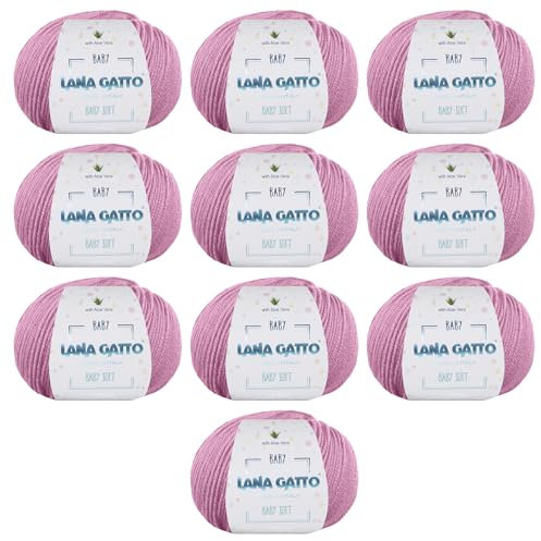 Wolle zum Stricken oder Häkeln 100% Merinowolle Extrafine von Lana Gatto. Baby Soft Linie Kinder, Neugeborene natürlich mit Aloe Vera (10, Rose - 9409)