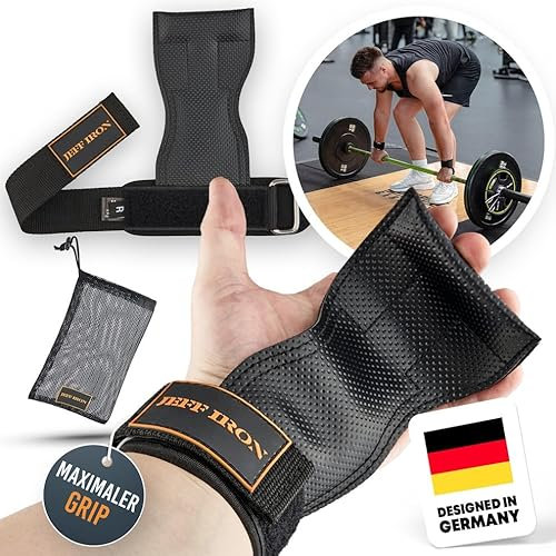 Jeff Iron - Profi Zughilfen für Herren & Damen – Griffhilfen für Kreuzheben, Klimmzüge & Powerlifting | Extra starker Halt & Komfort | Strapazierfähige Lifting Straps fürs Gym