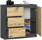 BDW - Kommode mit 3 Schubladen und 1 Tür - 80 cm breit, 77 cm hoch - Schrank, Sideboard, Mehrzweck-, Schuhschrank, Schubladenkommode, Aktenschrank - Wohn-, Schlafzimmer, Flur - Grau/Eiche Artisan