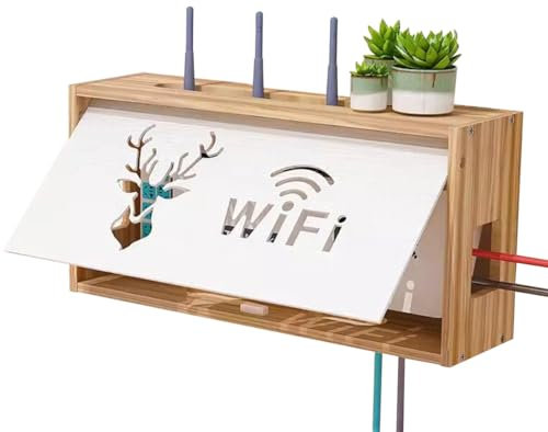 PUIOTEAI Cache Box, Boîte de Rangement pour Routeur WiFi, Support Box Internet, Support Mural, Étagère de Rangement Murale pour Salon, TV, Étagère pour Décoration D'intérieur(Brown)