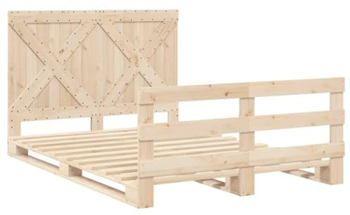 vidaXL Massivholzbett, Holzbett Bett mit Kopfteil Fußteil, Bettrahmen mit Lattenrost, Palettenbett Doppelbett Schlafzimmerbett, 140x200cm Kiefer