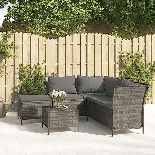 BUKSCYJS GartenmöBel Set,4-TLG. Garten-Lounge-Set mit Kissen Grau Poly Rattan FüR Garten, Terrasse, AußEnbereich, Balkon