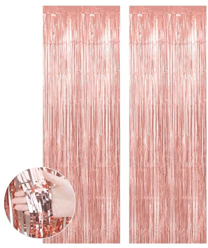 Rideau Frange Anniversaire, Métallique À Franges En Aluminium Scintillant, À Paillettes Pour Mariage, Rose Gold 2 Pièces
