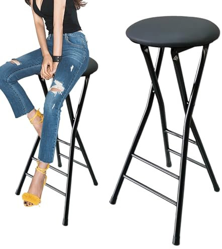 Klappbarer hoher Barhocker ohne Rückenlehne mit Fußstütze, Hochstuhl, robuster, zusammenklappbarer, gepolsterter runder Hocker mit 136 kg Tragkraft, für Camping im Freien, Küche, Geschäft, Café