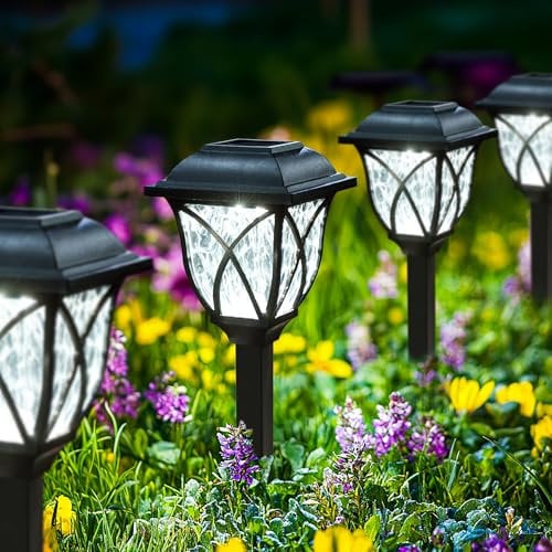 GIGALUMI Luces Solares para Exteriores, Impermeables, 6 Pack de Luces LED Solares para Caminos, Luces Solares para Caminos, Patio, Paisaje, Rojo llama,Blanco Frío