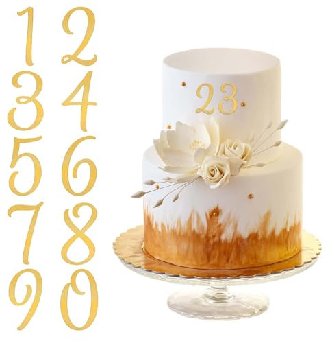 10 Stück Zahlen Deko Torte 0-9 Ziffern Tortenaufleger Gold Kuchen Dekoration Spiegel Acryl Gold Tortendeko Tortenaufsatz Kuchen Topper Geburtstag Torten Topper für Party Hochzeit Jubiläum Feier