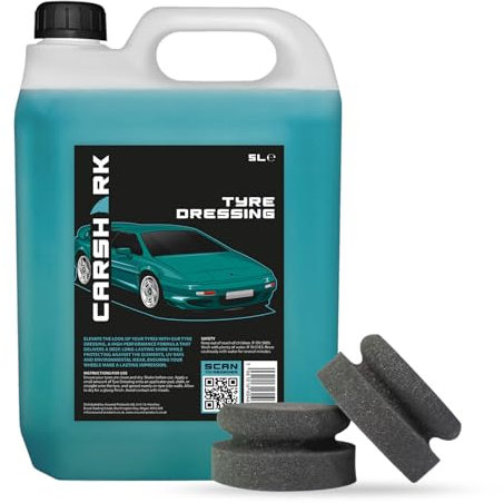 CARSHARK Tyre Dressing 5 Litre with 2 x Applicator pads (Black), Deep Shine, UV Protection