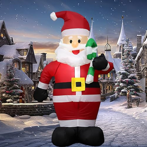 120CM Aufblasbar Weihnachtsmann mit LED Licht,Yard Dekoration Schneeball Schlauchboote,Wetterfest Aufblasbare Weihnachtsdeko Aussen,Befestigungsmaterial Weihnachtsdekoration mit Geschenktüte und Gehs
